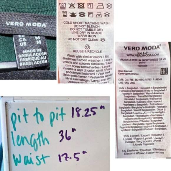 VERO MODA Green Tiered Long Sleeve Knit Dress Size M - Picture 9 of 11